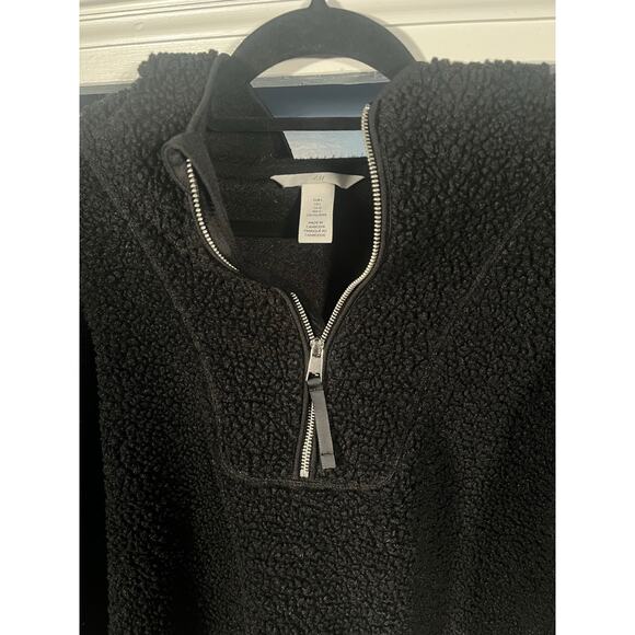 H&M Black Sherpa Half Zip Hoodie Pullover Fleece Jacket Large Cozy Warm - Picture 3 of 8